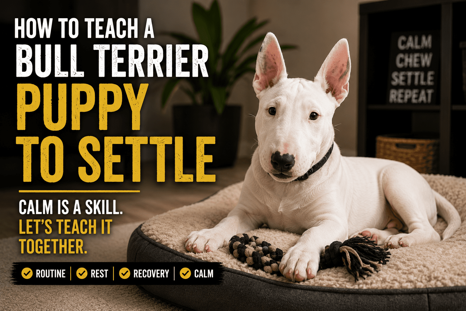 Bull Terrier puppy settle