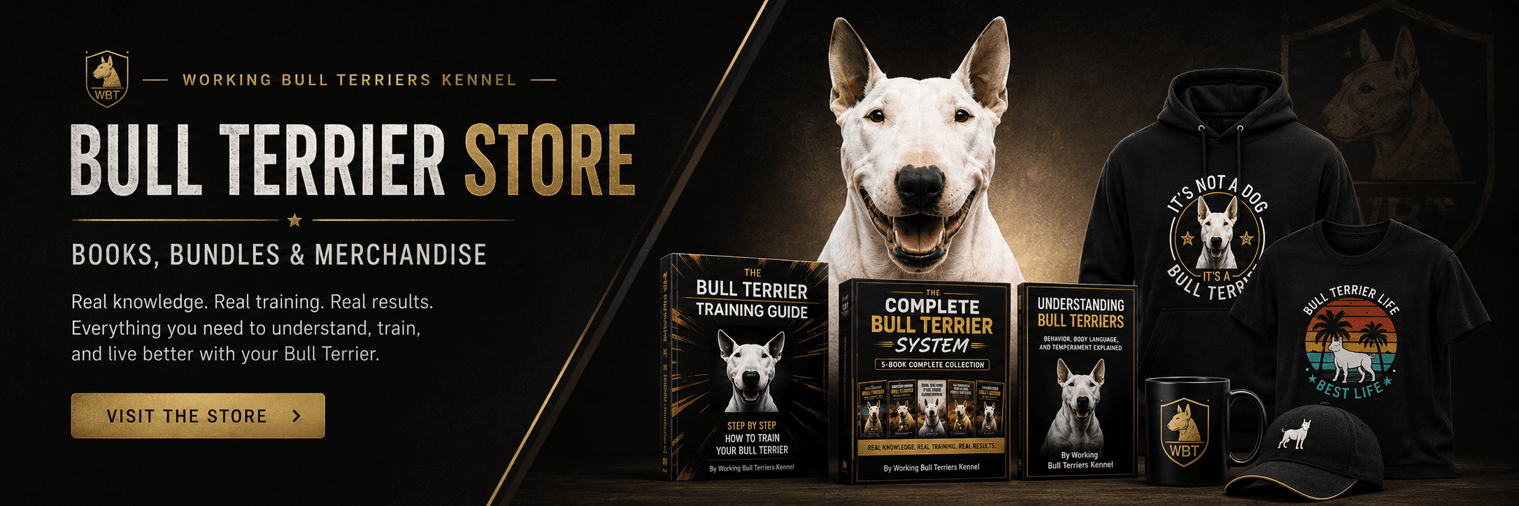 Bull Terrier Store with books, bundles, and merchandise from Working Bull Terriers Kennel